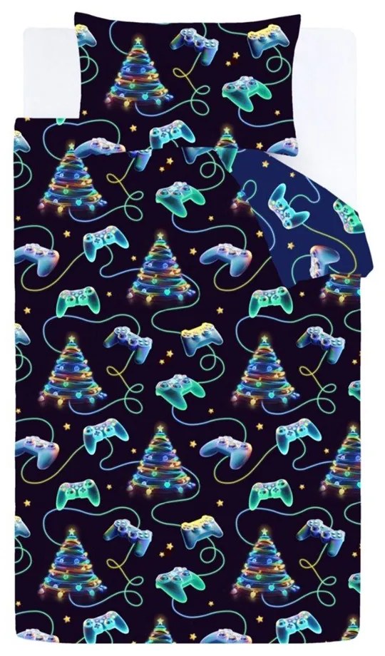 Czarno-niebieska pościel jednoosobowa 135x200 cm Christmas Gamer – Catherine Lansfield
