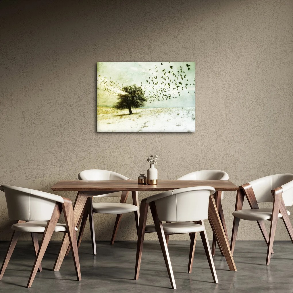 Obraz - Malowane stado ptaków (70x50 cm)