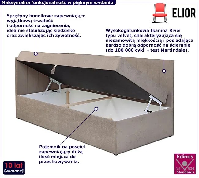 Tapicerowany beżowy tapczan z pojemnikiem M7-G05