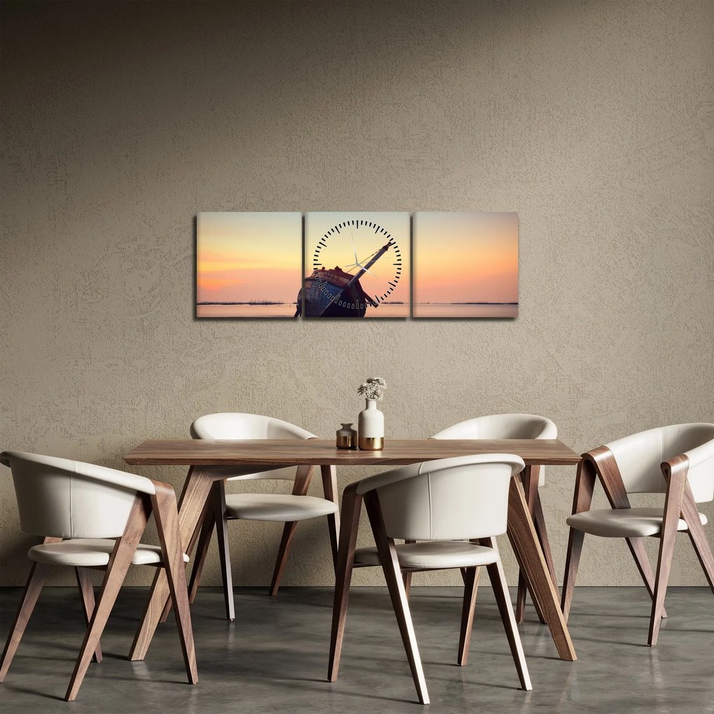 Obraz - Rozbity statek (z zegarem) (90x30 cm)