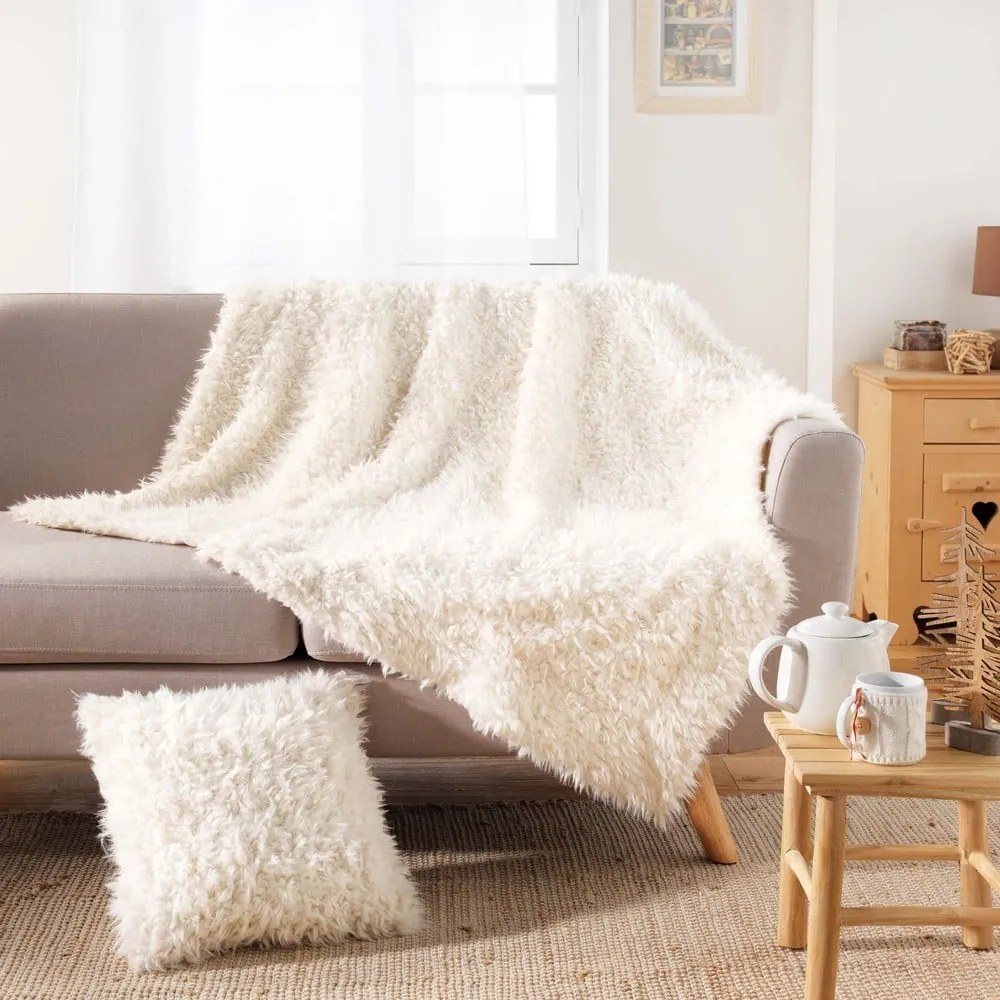 Biały koc ze sztucznego futra 180x220 cm Mouton – douceur d'intérieur