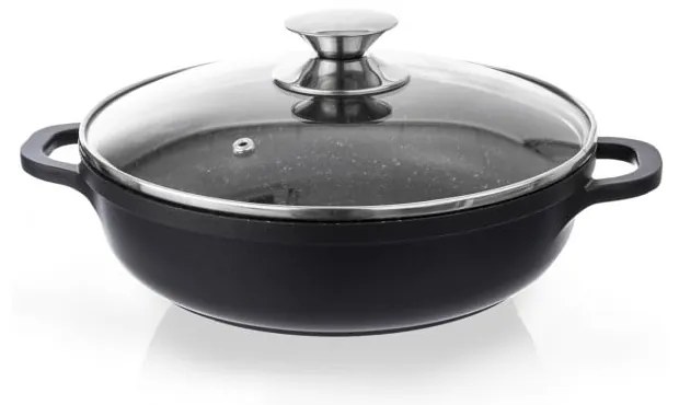 Niski garnek z powierzchnią nieprzywierającą Pfluon Granit i szklaną pokrywką Orion Grande, ⌀ 28 cm