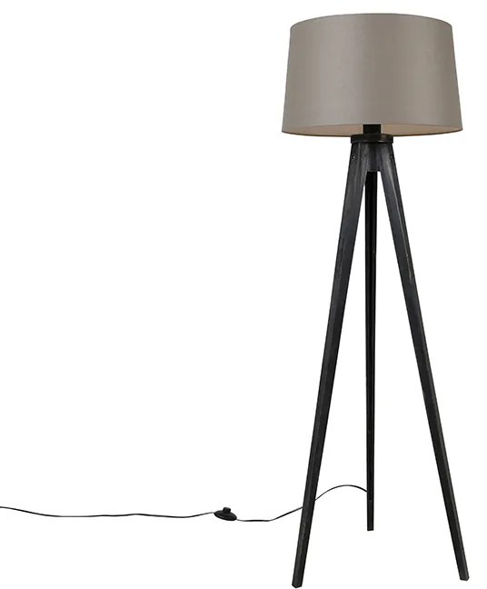 Lampa stojąca na trójnogu czarna z abażurem lnianym w kolorze taupe 45 cm - Tripod Classic klasyczny/Antyczny Oswietlenie wewnetrzne