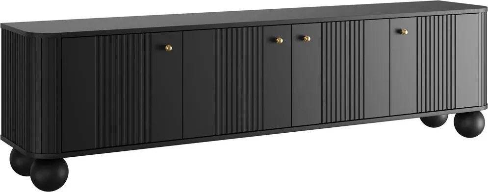 Szafka RTV Vesper 4D 187 cm - czarny / złote uchwyty / nogi kule