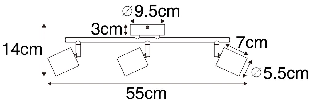 Industrialny reflektor czarny z drewnem, regulowany 3-światłowy - Jeana