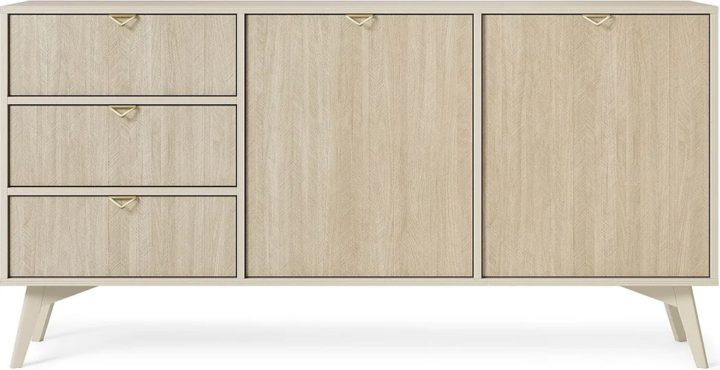 Komoda: piaskowy beż / skandynawskie jodełki, drewniane nogi, 158 x 80 x 38 cm
