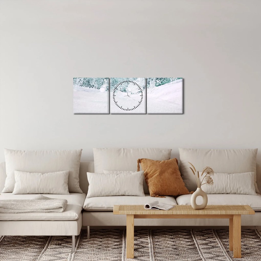 Obraz - Turkusowa abstrakcja (z zegarem) (90x30 cm)