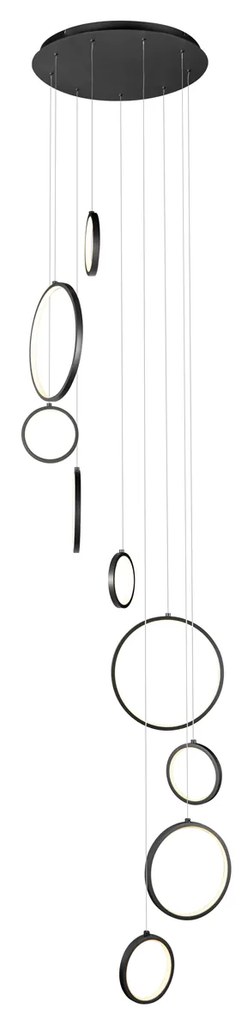 Designerska lampa wisząca czarna 9-punktowa z diodami LED z 3-stopniową regulacją ściemniania - Vide Anella