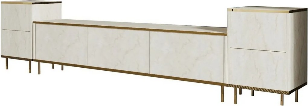 Stolik pod telewizor z szafkami Imej Travertine and Gold