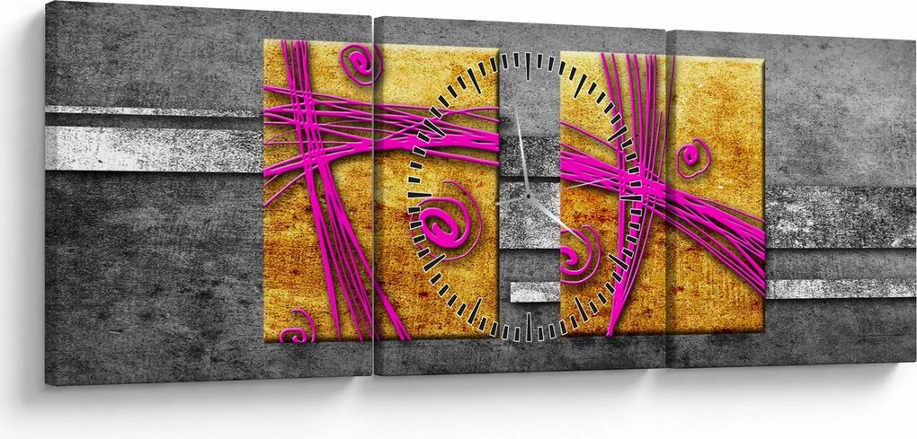 Obraz kolorowych kwadratów na czarnym tle (z zegarem) (90x30 cm)