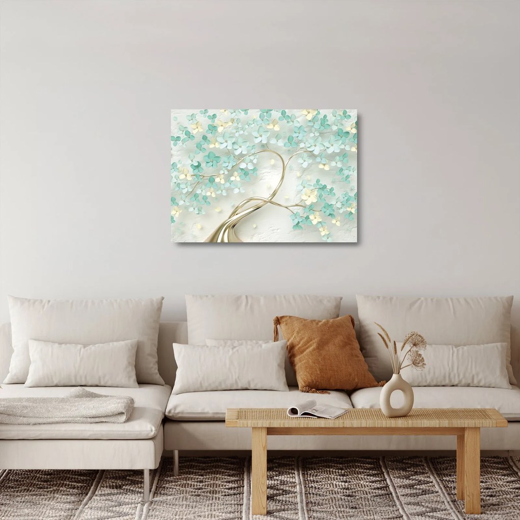 Obraz na szkle - Złote kwitnące drzewo (70x50 cm)