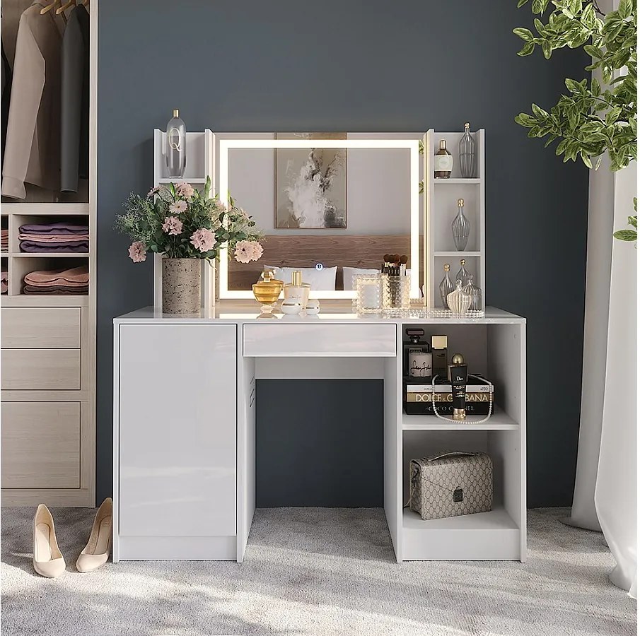 Stół toaletowy biały/biały wysoki połysk 128.2x50.1x76 sherry