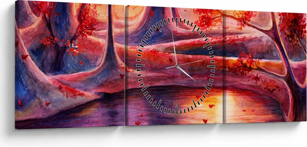 Obraz magicznego lasu (z zegarem) (90x30 cm)