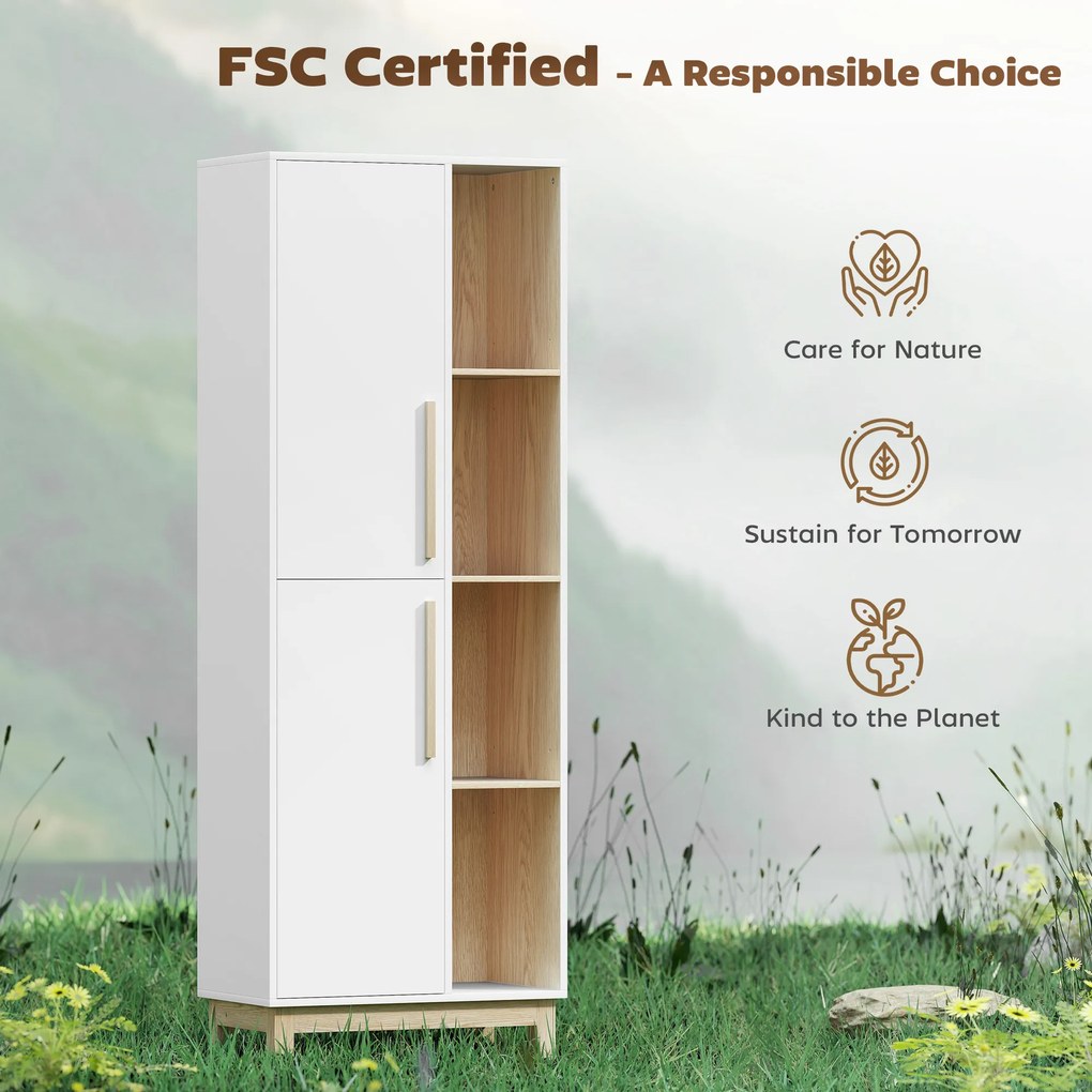 HOMCOM Regał na książki 176 cm, 4 otwarte półki, 2 szafki, wolnostojąca szafka na książki, MDF, biały