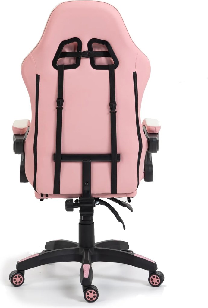 Fotel gamingowy z podnóżkiem Raxor, kolor różowo-biały