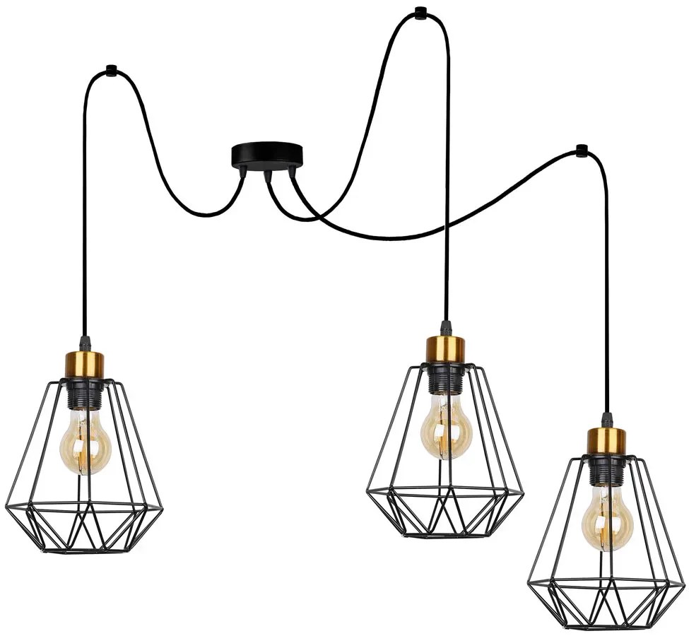Czarna metalowa potrójna lampa pająk do salonu - K113-Telesto