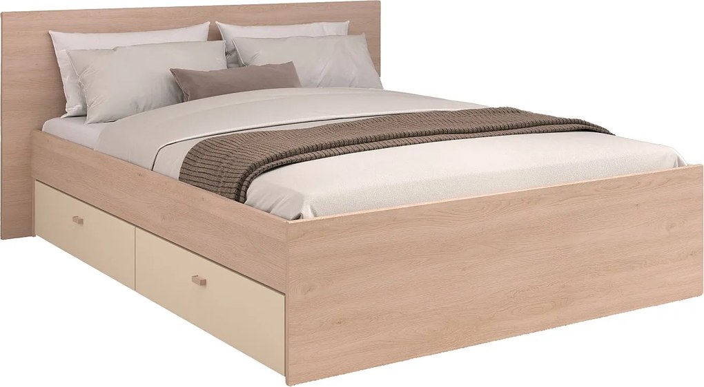 Łóżko z 2 szufladami 140 x 190 cm - kolor: Naturalny i beżowy - VELONA