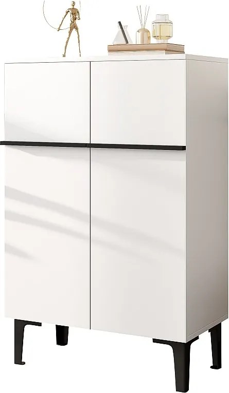 Nowoczesna szafka na buty do przedpokoju - 60 x 34,5 x 95 cm - z 2 drzwiami i regulowanymi półkami - płyta wiórowa - biała