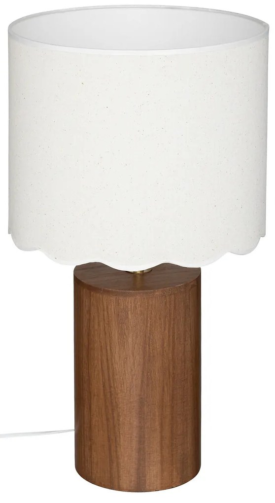 Lampa stołowa z białym abażurem VANIA, drewniana podstawa, Ø 28 cm