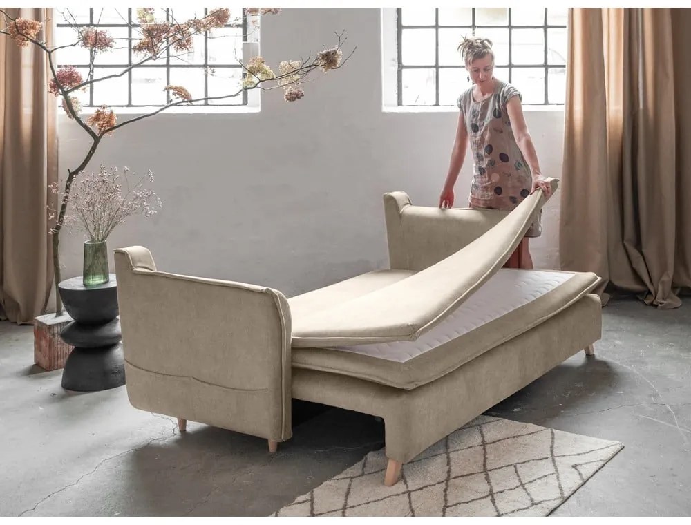 Beżowa aksamitna rozkładana sofa 225 cm Charming Charlie – Miuform