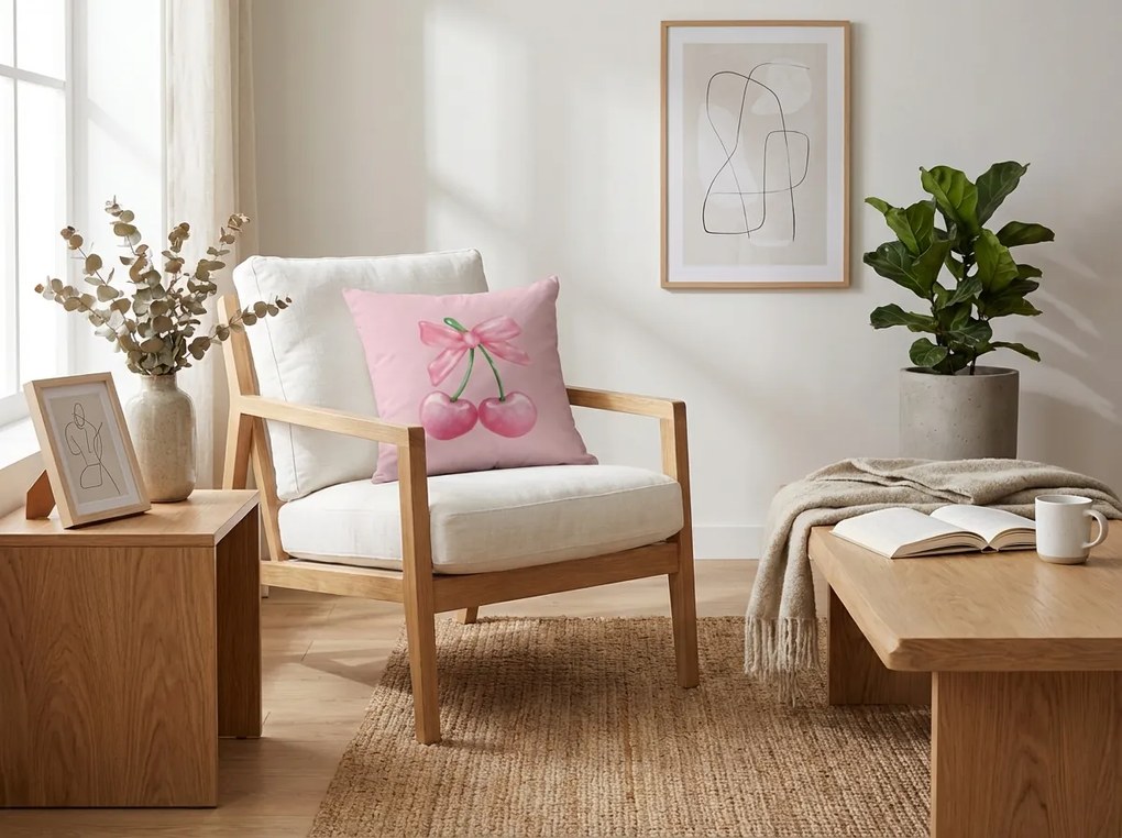 Poszewka na poduszkę CHERRIES 45x45 cm, różowa