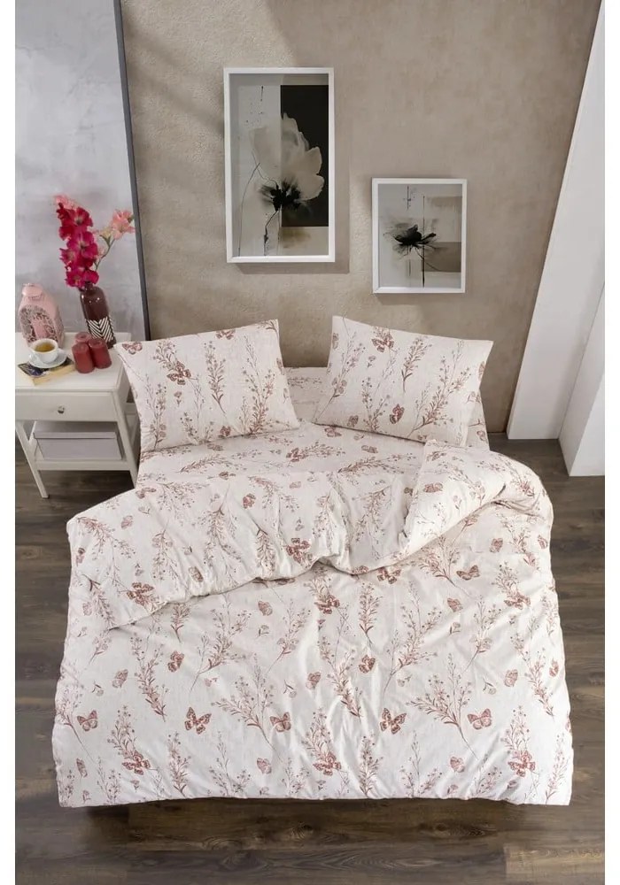 Beżowa pościel dwuosobowa z prześcieradłem/4-częściowa 200x220 cm Floral Butterfly – Mila Home