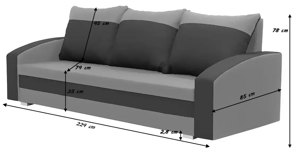 Kanapa sofa 3 os z funkcją spania KING Czarny/Czerwony