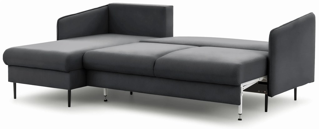 Narożnik z funkcją spania Taila Mini lewostronny - szary welur Velluto 18 / czarne nogi