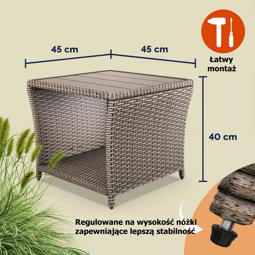 Stolik pomocniczy polirattanowy ROCCO, 40x45x45cm, kremowy Casaria