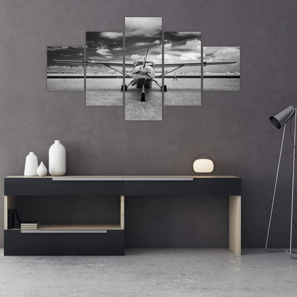 Obraz - Samolot czarno-biały (125x70 cm)