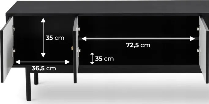 Szafka RTV do Salonu Czterodrzwiowa MARLEN 155 cm Czarna Glamour