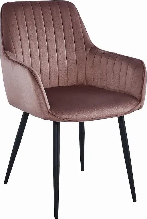 Krzesło Valora SELO z różowym aksamitem i czarnymi nogami, wygodne siedzisko
