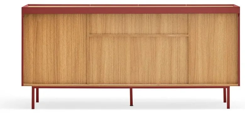 Czerwona niska komoda w dekorze dębu 165x78 cm Arista – Teulat