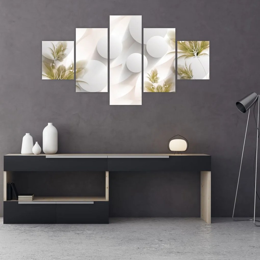 Obraz - 3D koła z kwiatami (125x70 cm)