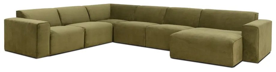 Zielona sztruksowa sofa modułowa w kształcie litery "U" Scandic Sting, prawostronna