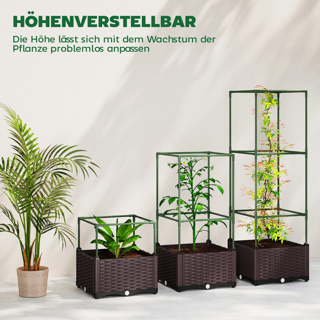 Outsunny Podwyższona grządka z kratką 3-częściowy zestaw donic z otworami odpływowymi | Aosom PL