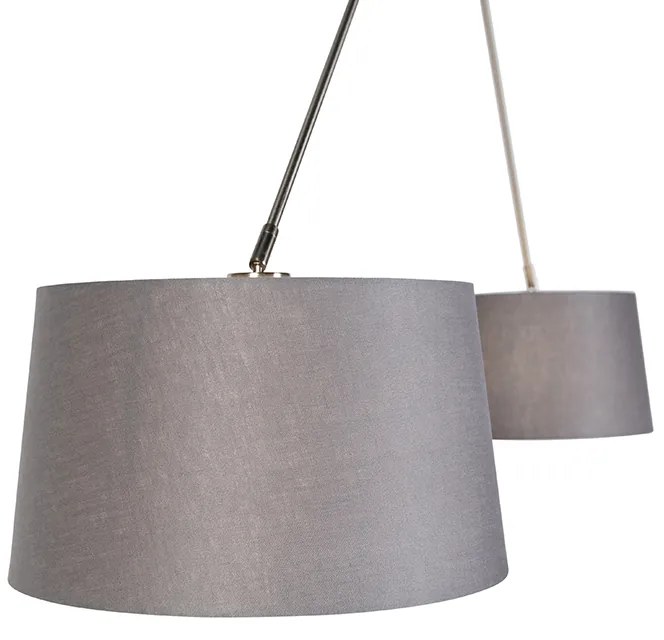 Lampa wisząca czarna z abażurami z lnu w kolorze ciemnoszarym 35 cm 2-światłowa - Blitz Nowoczesny Oswietlenie wewnetrzne