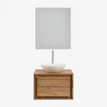 Zestaw Wiszących Mebli Łazienkowych Z Drewna Tekowego Jabari Drewno Tekowe & Cement Okrągły Biały Ø40 - Sklum