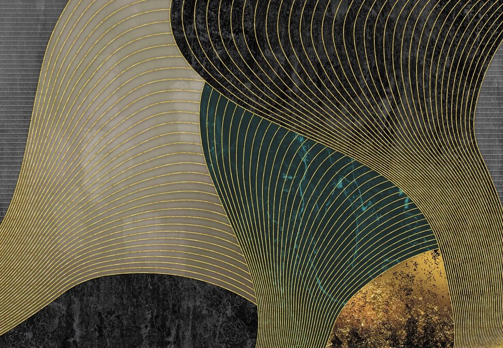 Fototapeta - Wachlarze ze złotymi liniami (196x136 cm)
