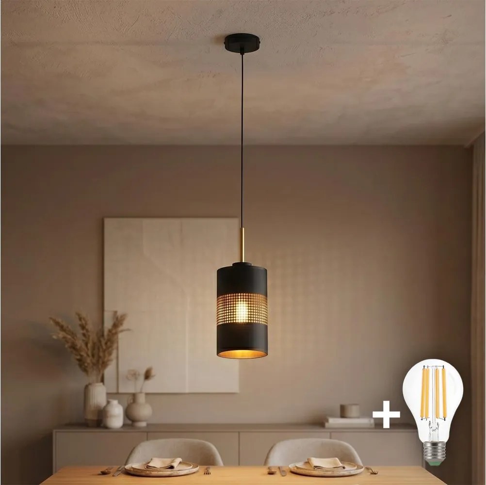 LED żyrandol na linku BOGART 1xE27/15W/230V czarny/złoty