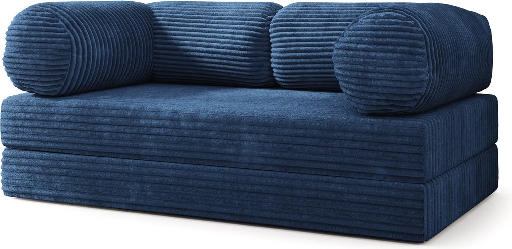 Masseno Sofa piankowa ALVIO z funkcją spania, Kanapa z pianki do salonu, Bezmontażowa, Tkanina sztruksowa – Niebieski TILIA 77