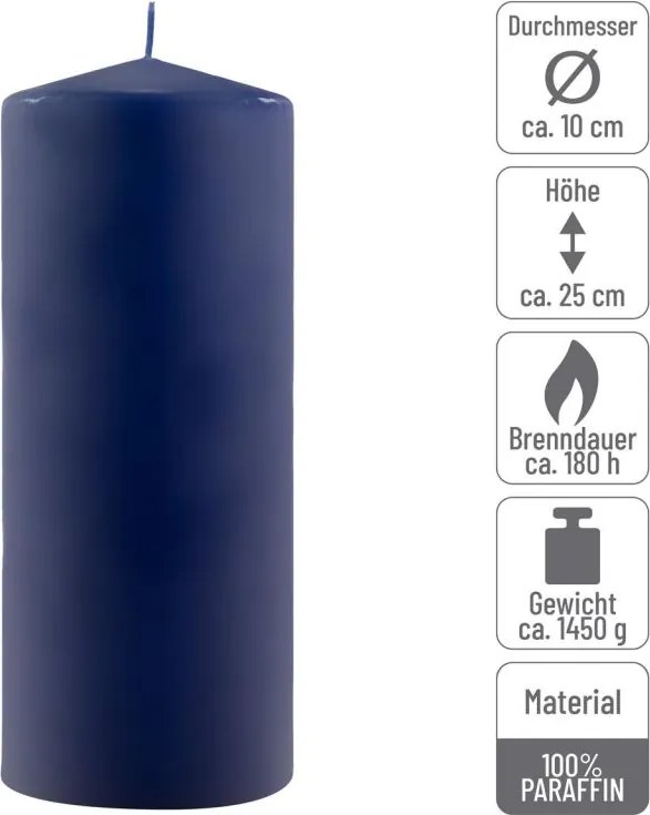 Zestaw słupkowych świec, 25 cm, Ø 10 cm, niebieski, 2 sztuki