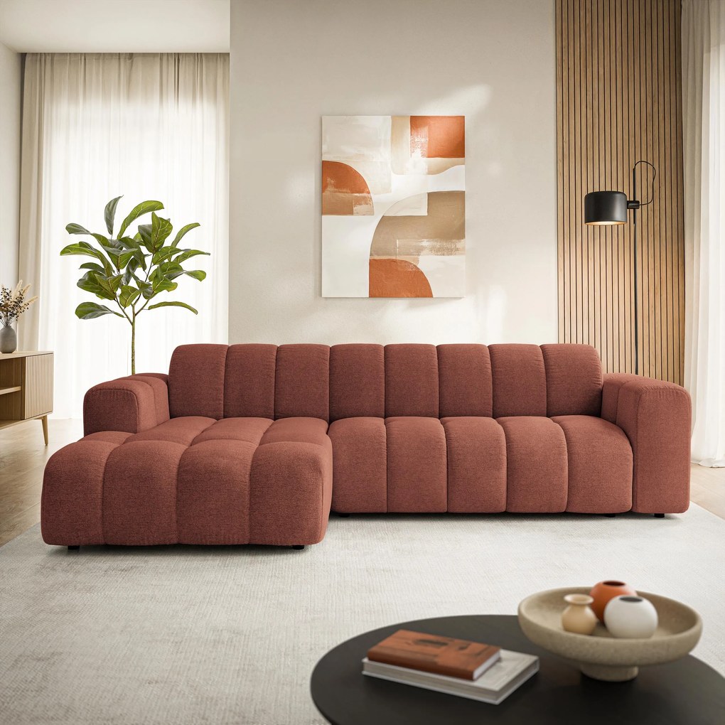 Masseno Narożnik SETIA Lewostronny L-Kształtny, Nowoczesna Sofa narożna, Tkanina Strukturalna - Ceglasty, ARAGON 59