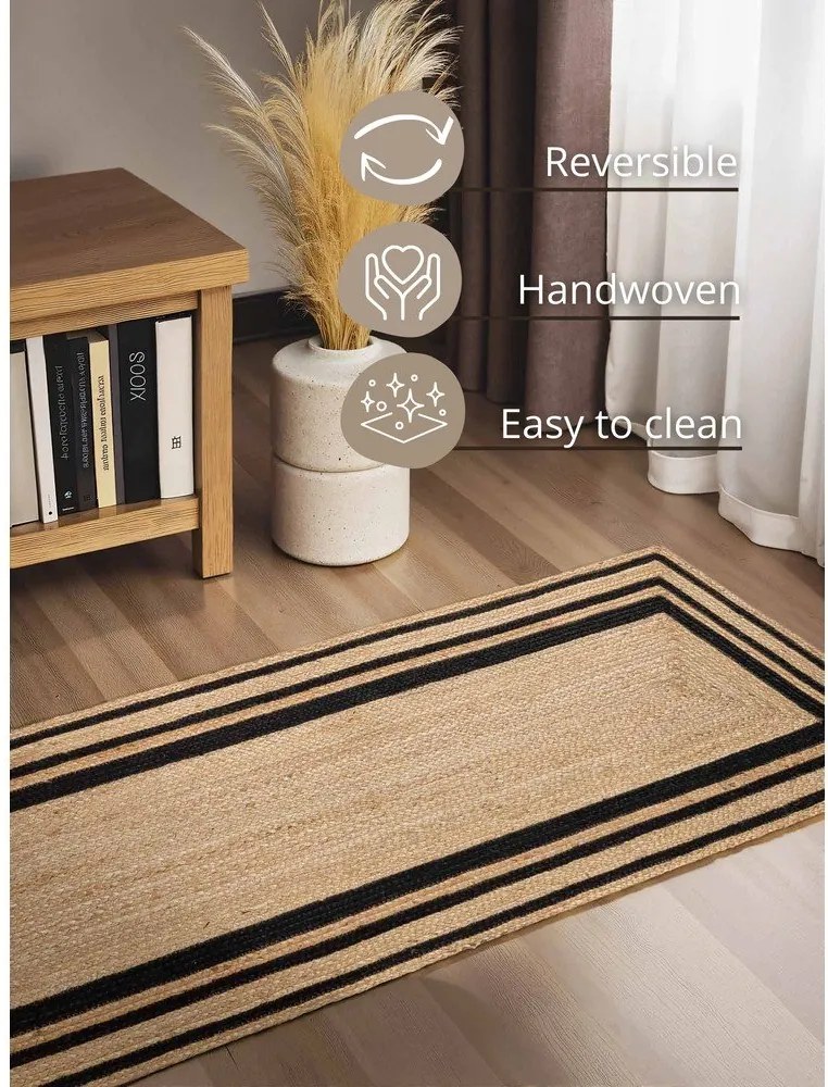 Czarno-naturalny ręcznie tkany dwustronny dywan z juty 70x200 cm Jutta – Hanse Home