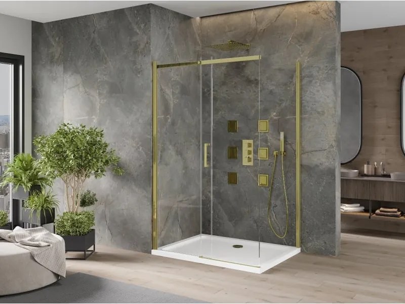 Mexen Omega kabina prysznicowa rozsuwana 120 x 90 cm, transparent, złota + brodzik Flat - 825-120-090-50-00-4010