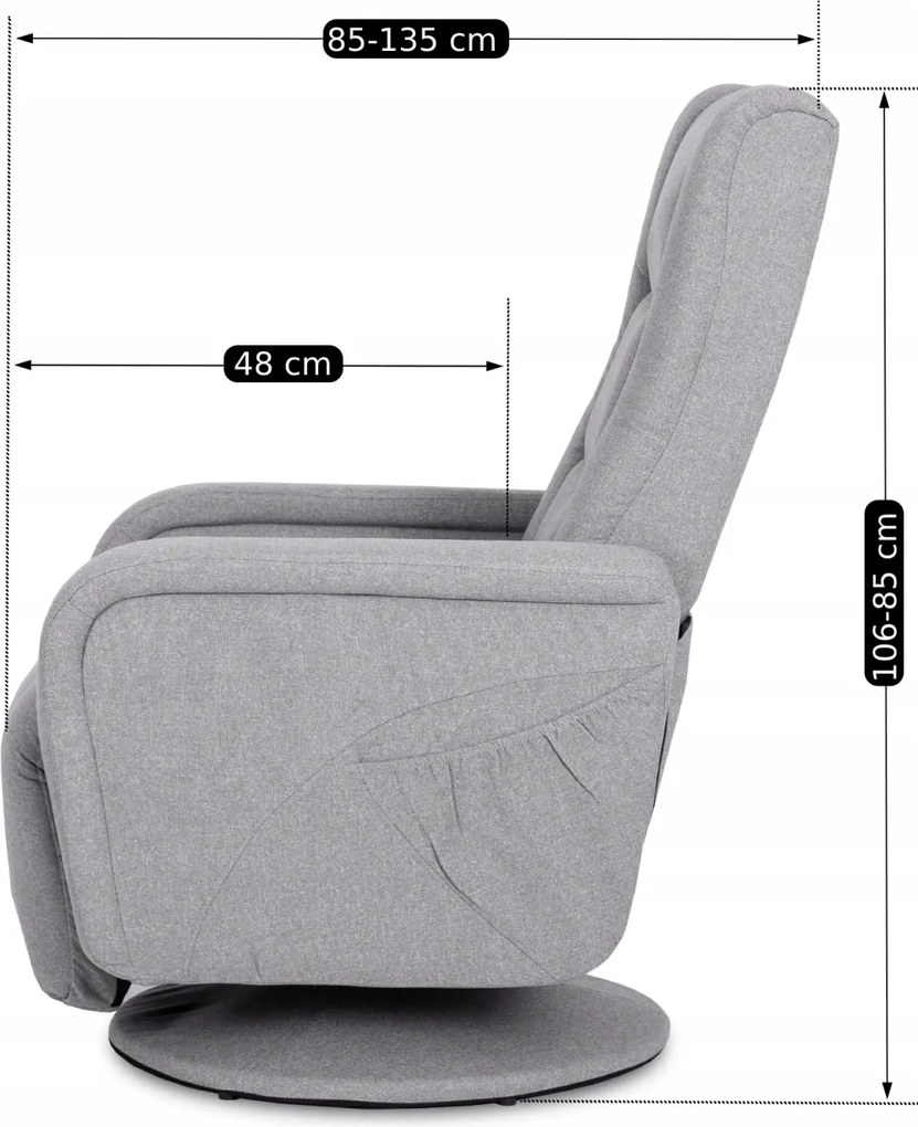 Fotel Rozkładany Obrotowy Masujący z Podnóżkiem SPIKE 2 Szary Nowoczesny