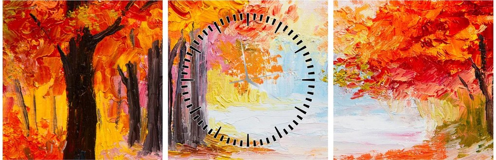 Obraz - Obraz olejny, kolorowa jesień (z zegarem) (90x30 cm)