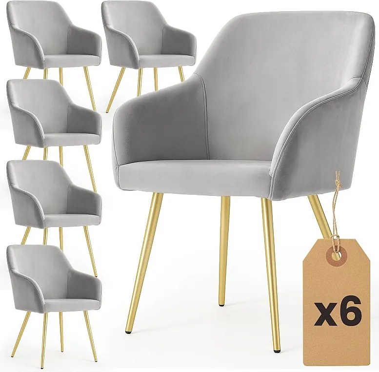 6x Welurowe krzesło tapicerowane gładkie Szare ESTELLE Złote nogi
