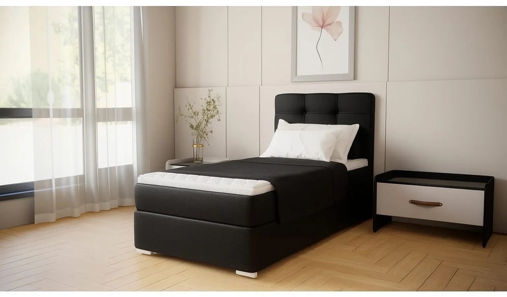 Czarne łóżko jednoosobowe Bruno 100cm, nowoczesny design pasujący do każdej sypialni, wygodny materac, Cosmic 100, lewe