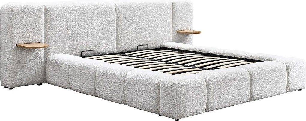 Łóżko ze skrzynią i szafkami nocnymi 160 x 200 cm – tkanina z bukli – beżowe – VILACO